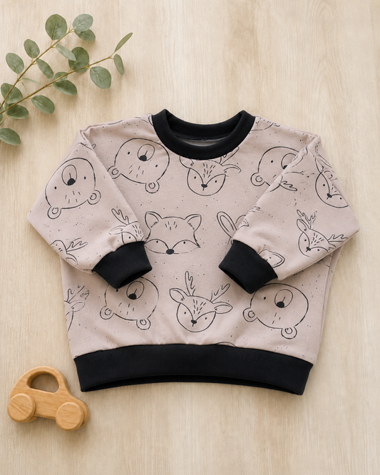 Oversize Pullover French Terry für Babys und Kleinkinder | Waldtiere
