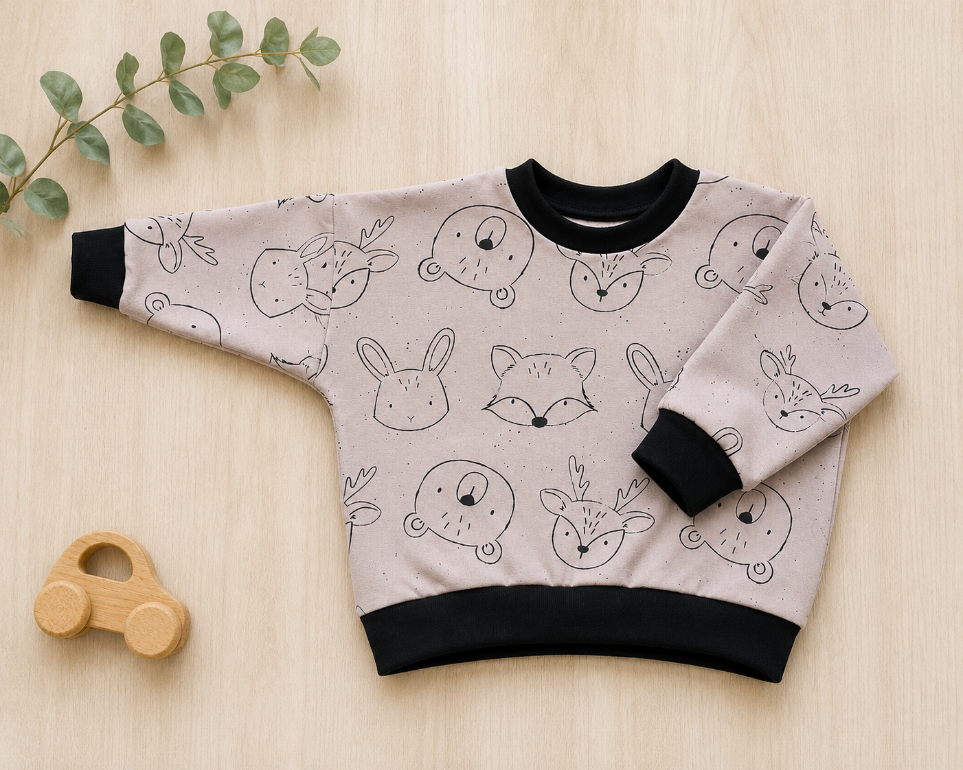 Oversize Pullover French Terry für Babys und Kleinkinder | Waldtiere